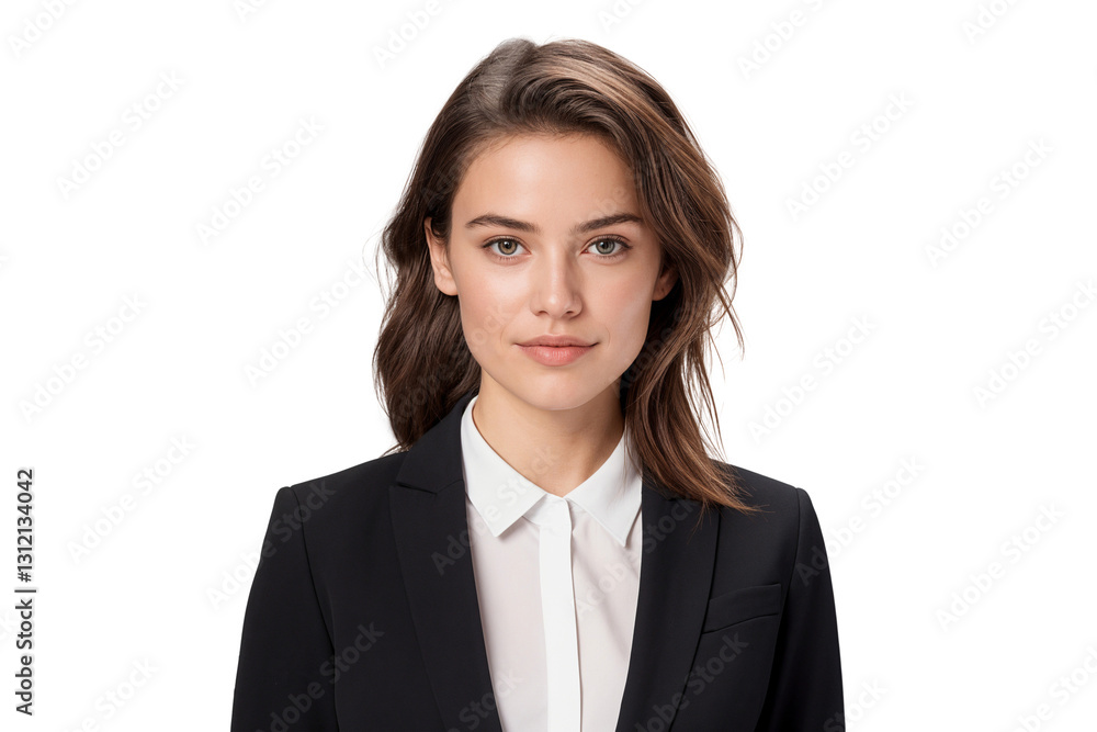 Portrait of a young businesswoman in suit, smiling on face, isolated on white background Portrait of a young businesswoman in suit, smiling on face, isolated on white background
