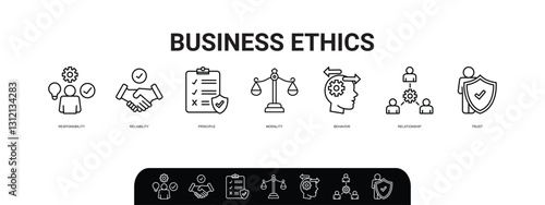 Business ethics icon vector illustration banner web concept with icon of attitude, relationship, reliability, morality, choice, business law and agreement