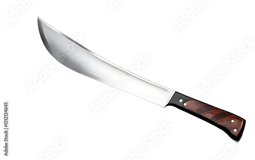 A machete with a long, curved blade, isolated on a empty plain background
