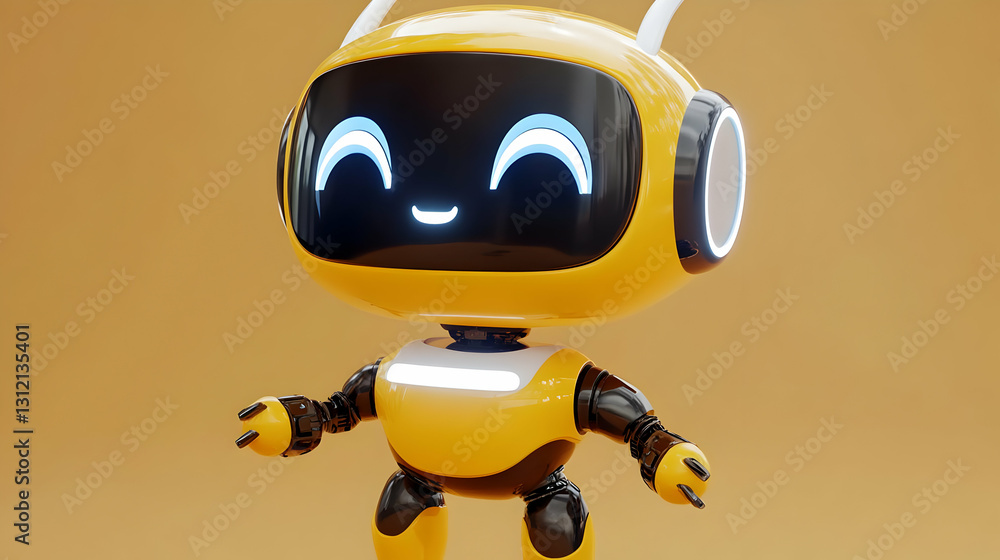 Cute Yellow Cartoon Robot 3D Render Cute Yellow Cartoon Robot 3D Render