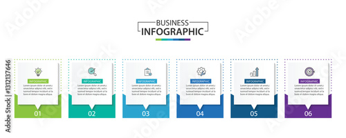 Design template for vector infographic labels with icons and 6 options or steps.	