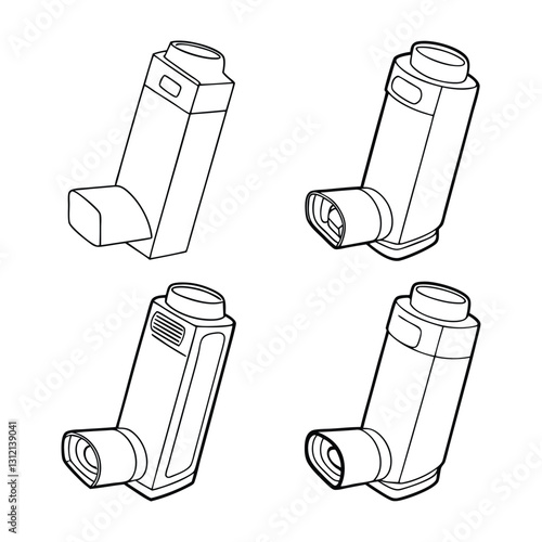 Inhaler treatment equipment set vector art silhouette