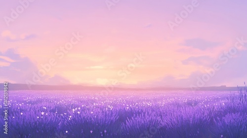 Lavender Field Sunrise  Pastel Hues