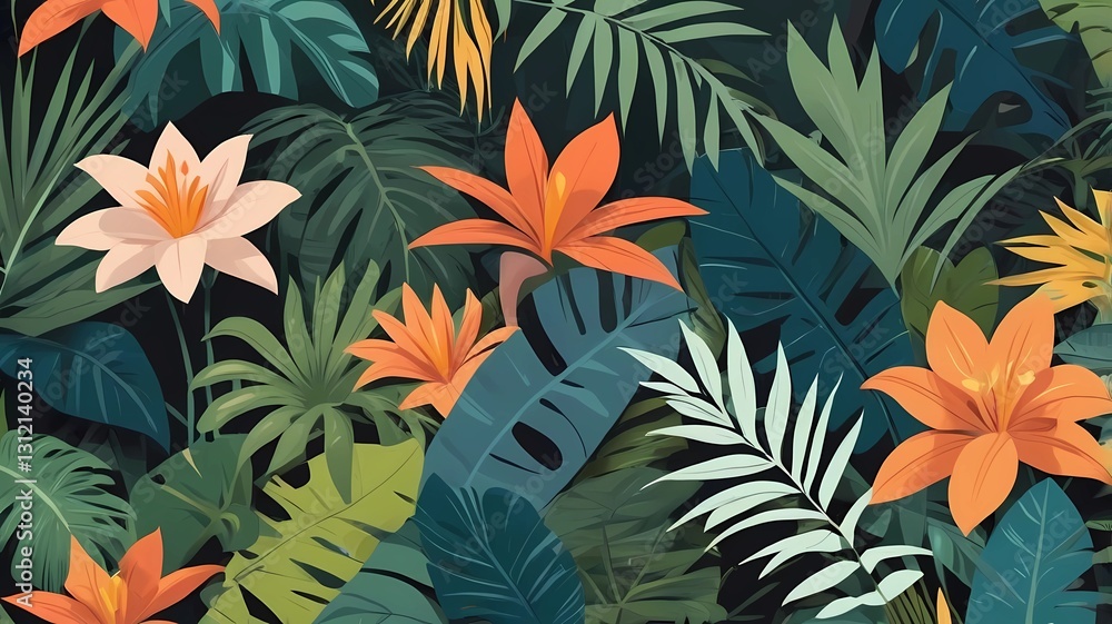 Abstract trendy exotic floral jungle pattern background Abstract trendy exotic floral jungle pattern background