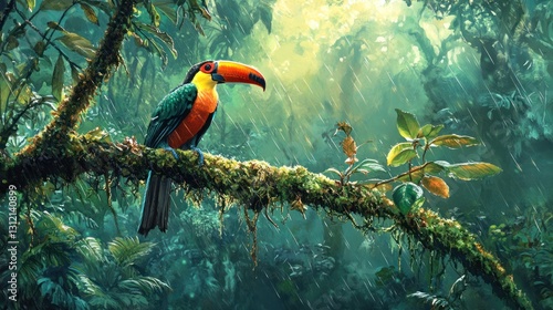 Toucan in Rainforest Rain (1)