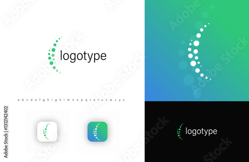 Minimalist spine logo with curved dotted structure, symbolizing spinal health, posture correction, chiropractic care for physiotherapy clinics, wellness centers, orthopedic specialists. Vector logo