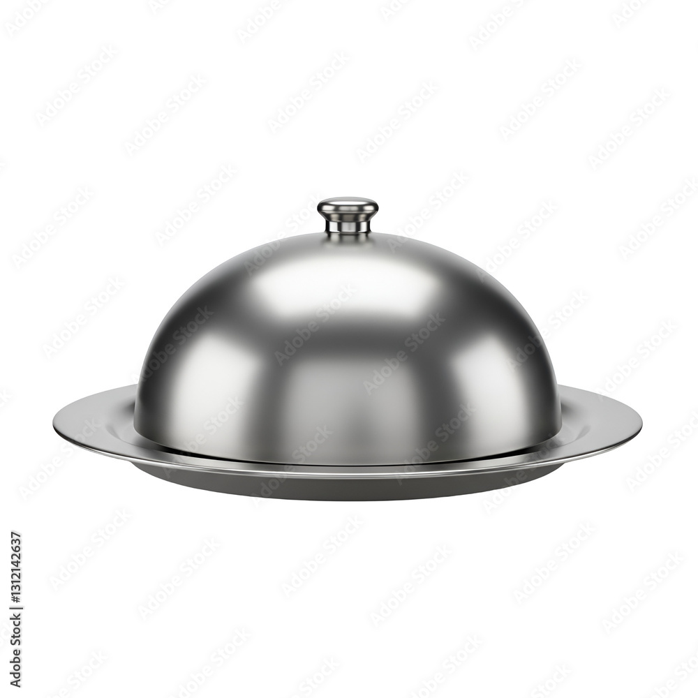 Flat 3D Food Tray Icon with Cloche for Catering and Service Flat 3D Food Tray Icon with Cloche for Catering and Service