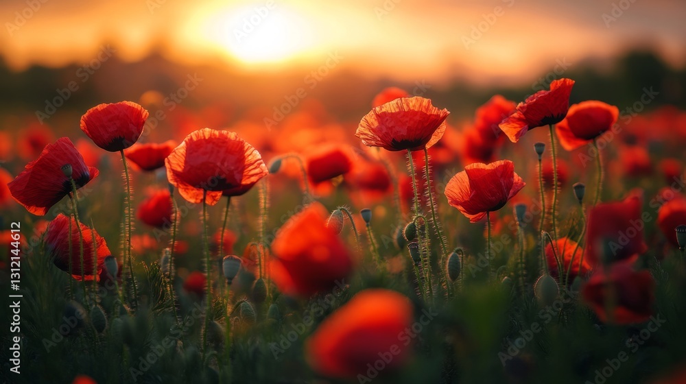 Obraz premium Sunflower field at golden hour, warm sunlight casting a soft glow on the petals generative ai