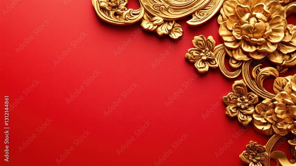 Naklejka premium Gold Carvings on Red Background