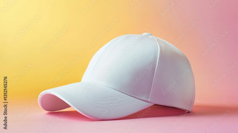 Fototapeta premium White baseball cap on a pink and yellow background