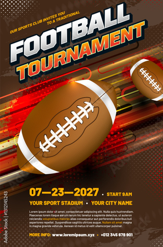 American football tournament poster template with balls