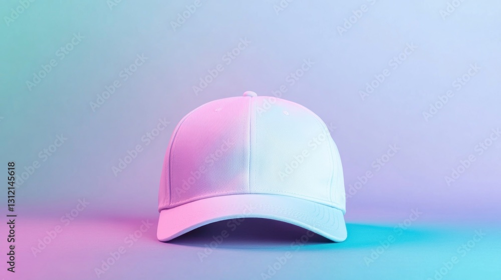 Fototapeta premium Stylish white baseball cap in vibrant neon light