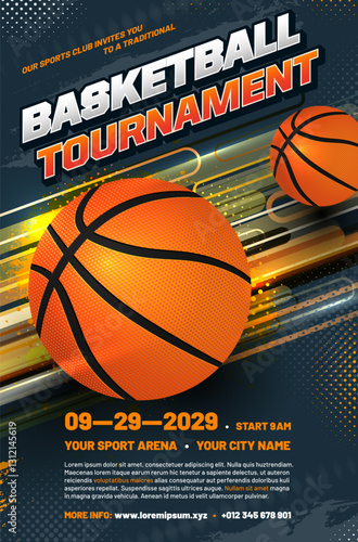 Basketball tournament poster template with balls