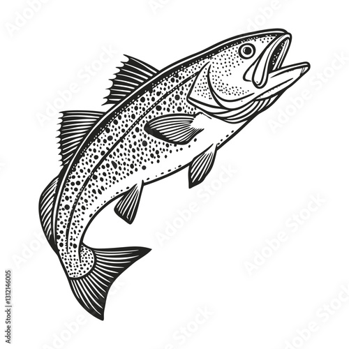 Silver  sea-dried fish cod line art vector silhouette design