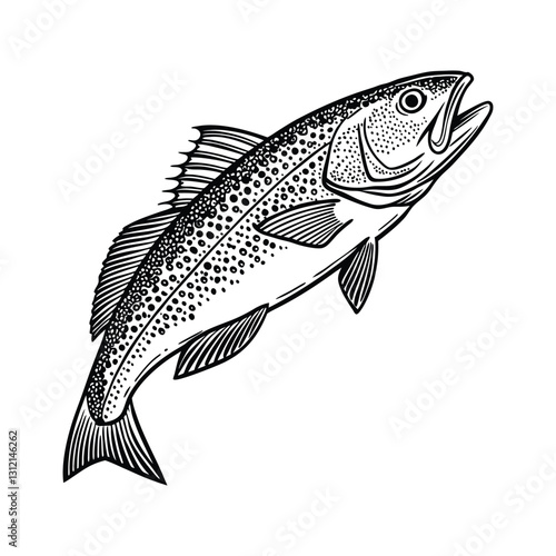 Marine Atlantic cod fish liver healthy hand drawn vector line art