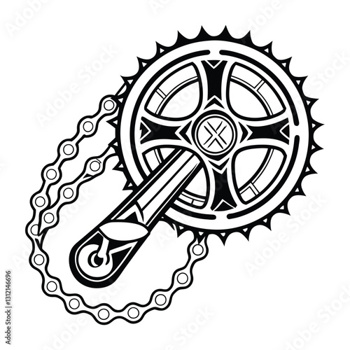  Bicycle Crankset and Chain Vector silhouette line art Illustration design