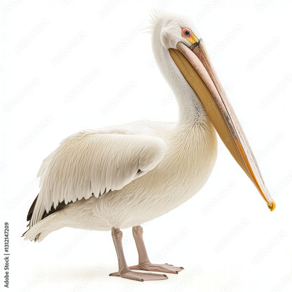 Majestic White Pelican Standing Gracefully on a Plain Background Majestic White Pelican Standing Gracefully on a Plain Background