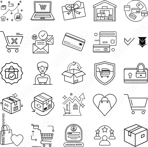 Ecommerce Icons Shopping Cart, Payment, Delivery, Security, and Growth