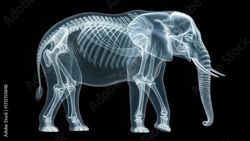 Wallpaper Mural X ray style image of an elephant skeleton, translucent blue on a black background. Detailed anatomical structure is visible Torontodigital.ca
