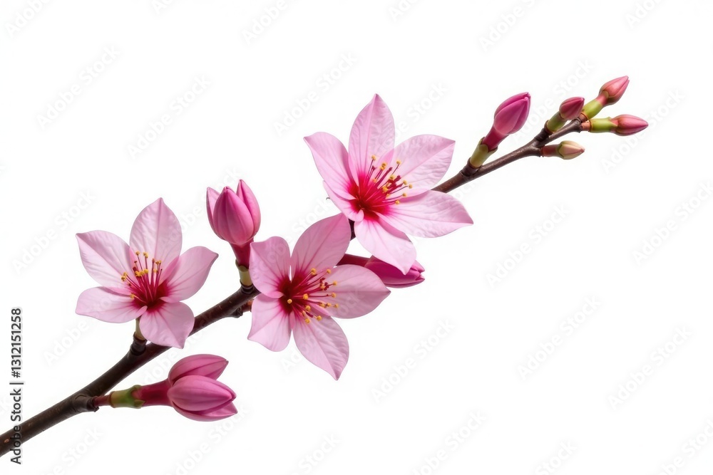 Long thin branch with flowers isolated on white background, branch, white, flower Long thin branch with flowers isolated on white background, branch, white, flower