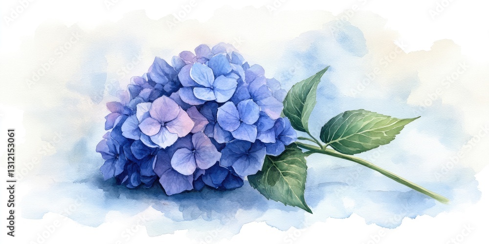 Obraz premium Soft brushstrokes depict blooming hydrangeas in pastel colors, ideal for use in greeting cards, invitations, and springtime events like Mother's Day and weddings