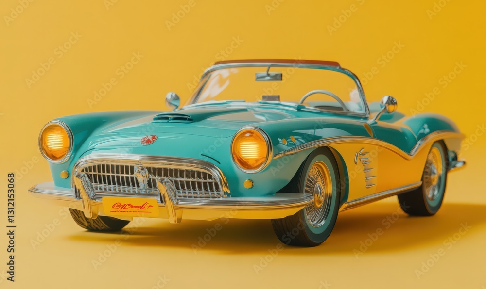 Fototapeta premium Teal and Gold Classic Convertible Car Digital Rendering