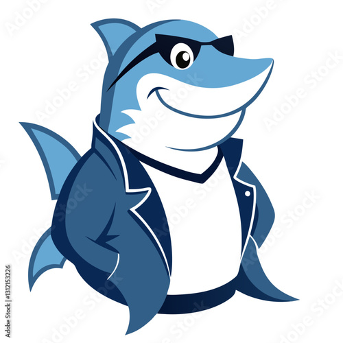 Shark wearing sunglasses and a leather jacket mascot logo