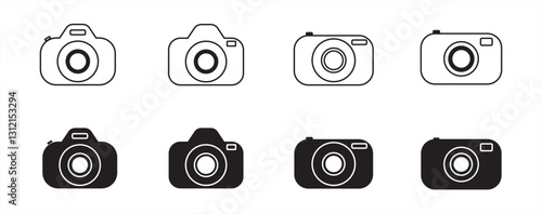 set of simple black photo camera icons on white background