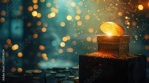 glowing coin falls into charity box, creating magic on Ramadan,Hari Raya Aidilfitri,Eid-Ul-Fitr