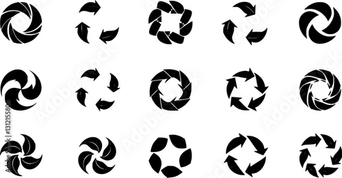 Green leaf and arrow icons for biodegradable recyclable organic bio labels package, recyclable and bio degradable package stamps, set recycle leaves label logo, leaf recycle, using recycled resources