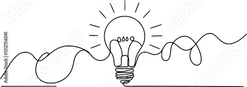 Light bulb one outline line, idea concept, creative of process, continuous line drawing of light bulb, innovations, untangled of problem. Keep it simple business concept, creativity, marketing