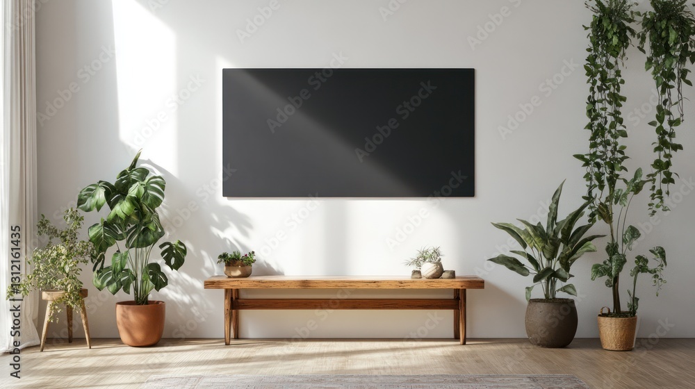 Modern living room with TV and plants. Possible use Interior design stock photo Modern living room with TV and plants. Possible use Interior design stock photo
