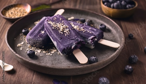 Exotic Blueberry Acai Popsicles with Superfood Elements Deep purple acai popsicles sprinkled 3