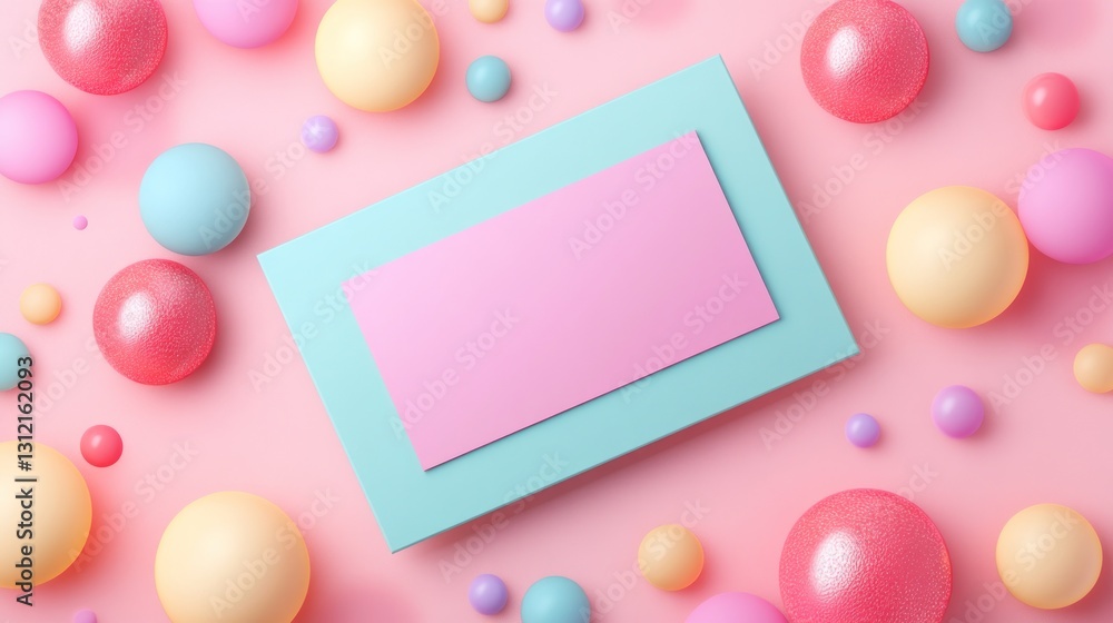 Pastel Colored Balls and Rectangles on Pink Background Pastel Colored Balls and Rectangles on Pink Background