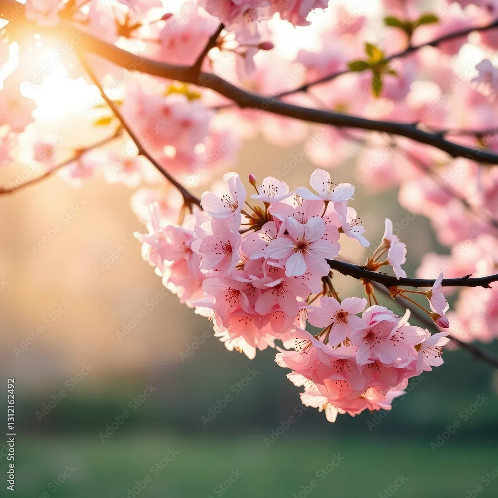 Cherry blossom tree blooms in early morning light, blossoms, serene, nature Cherry blossom tree blooms in early morning light, blossoms, serene, nature