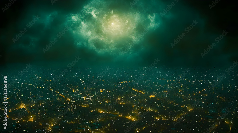 Emerald Night Sky Over Glowing City Emerald Night Sky Over Glowing City