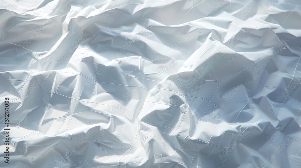 Obraz premium an artistic depiction of crumpled white paper with a delicate grid overlay, focusing on the detailed texture of the folds and creases. The lighting should create a dramatic effect