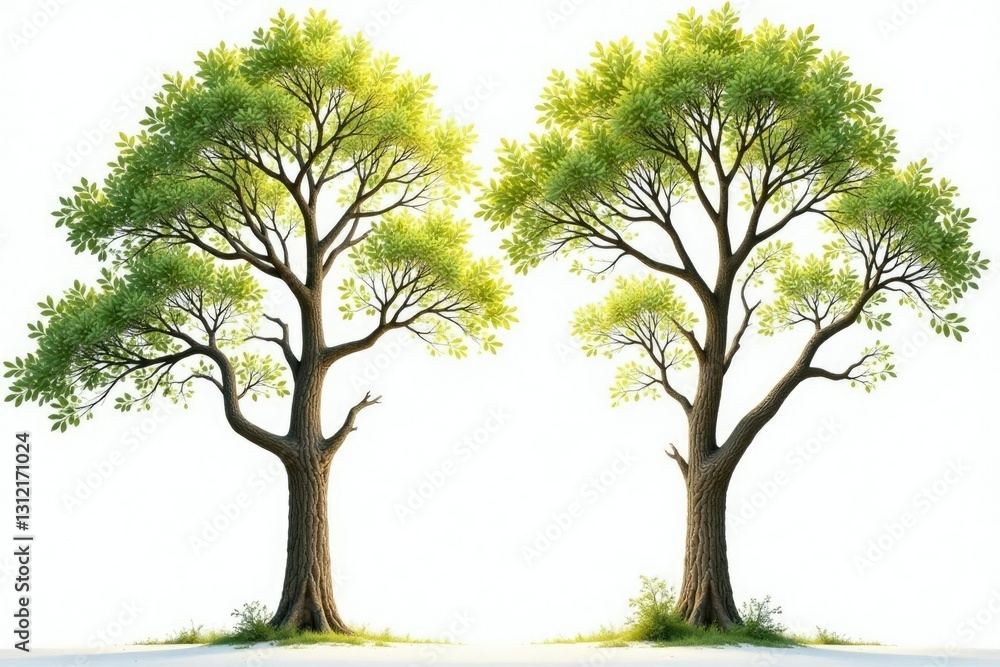 Fototapeta premium Varying branches isolated on white background with subtle texture and gentle lighting, forest, branch