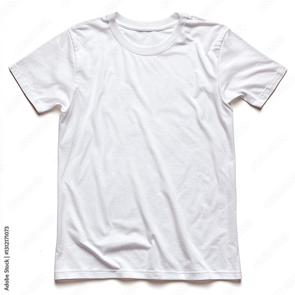 Plain white cotton t-shirt isolated on a white background, simple blank apparel template for branding and design mockup Plain white cotton t-shirt isolated on a white background, simple blank apparel template for branding and design mockup