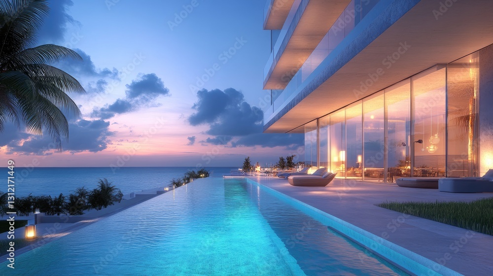 Fototapeta premium Luxury Oceanfront Infinity Pool at Dusk