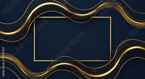 Luxury lines and gold lines on blue abstract banner background. Space for copying text. Luxury background, banner design style.