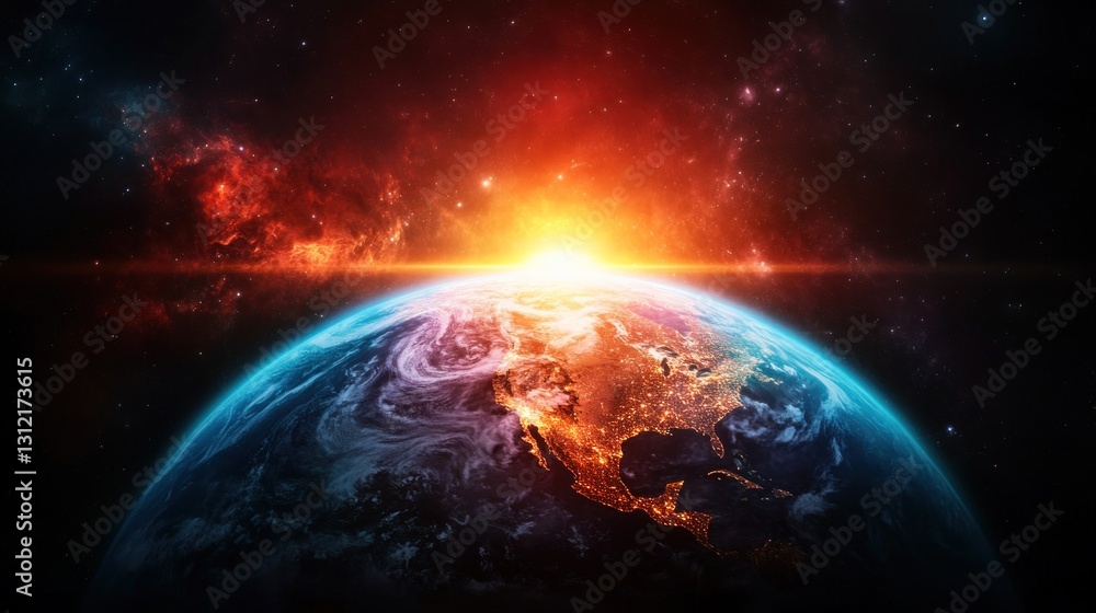 Obraz premium Breathtaking Sunrise Over Earth Captured from Outer Space Perspective