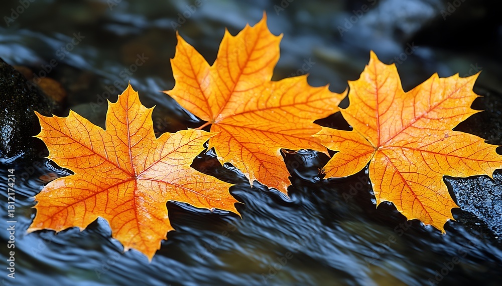 Autumn Leaves Flowing Stream. Autumn Leaves Flowing Stream.