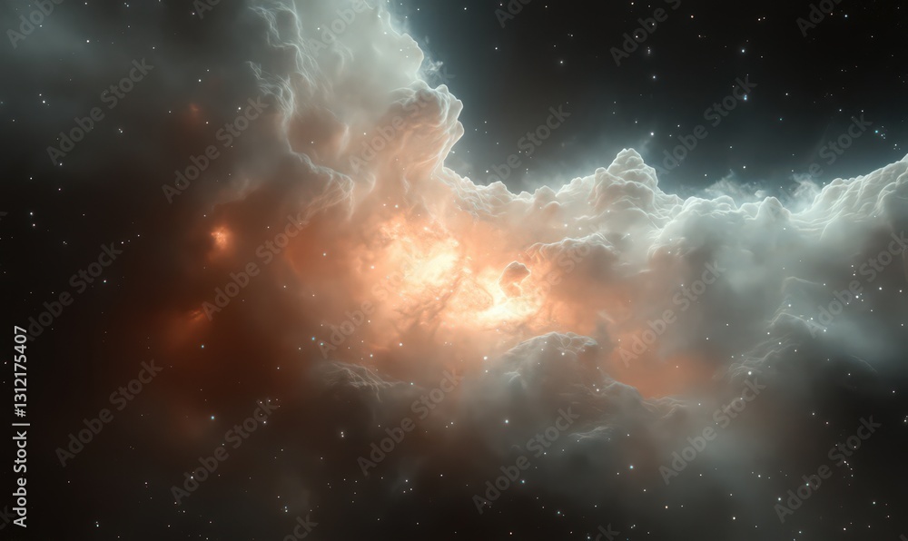 Fototapeta premium Glowing Orange and White Nebula in Dark Space