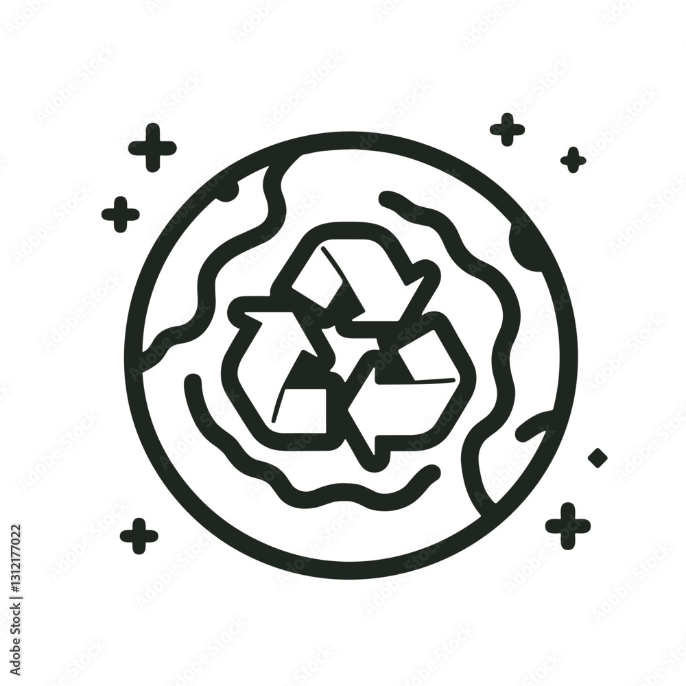 Recycling symbol within a globe representing environmental conservation concept Recycling symbol within a globe representing environmental conservation concept