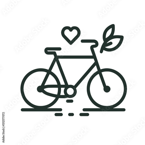 Bicycle with heart and leaf symbolizing love for cycling and eco-friendliness