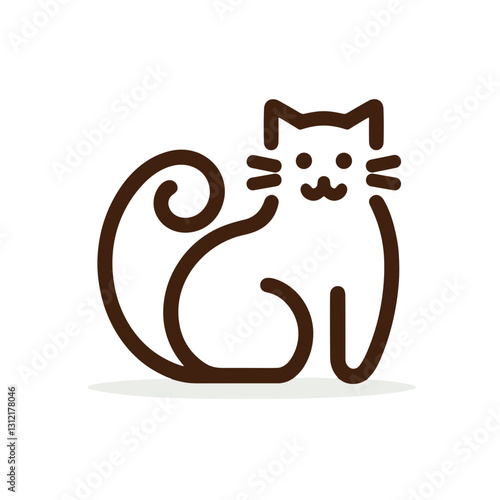 Stylized cat sitting with curled tail representing playfulness and companionship
