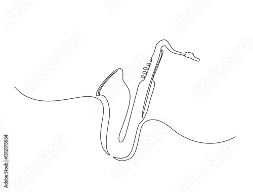 Continuous one line drawing of saxophone design. Saxophone music instrument in single line draw illustration. Editable stroke.