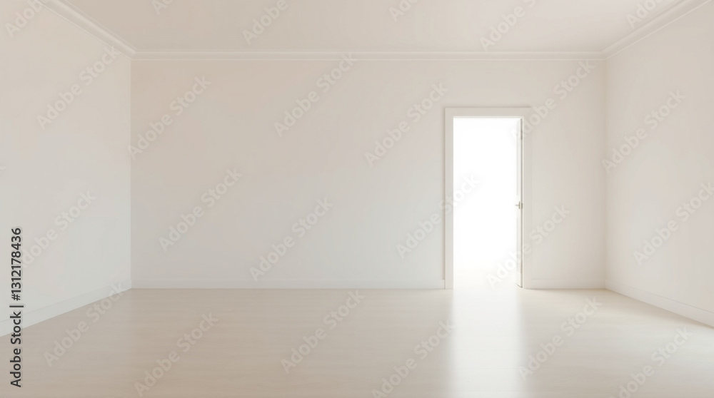 A minimalist room with an open door and light streaming in, representing mental openness – Generative AI A minimalist room with an open door and light streaming in, representing mental openness – Generative AI