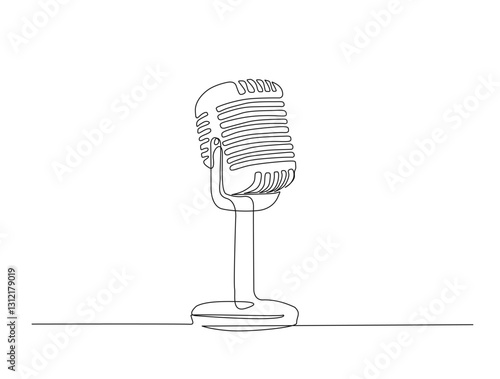 Continuous one line drawing of classic microphone. Podcast microphone  in single line draw illustration. Editable stroke.